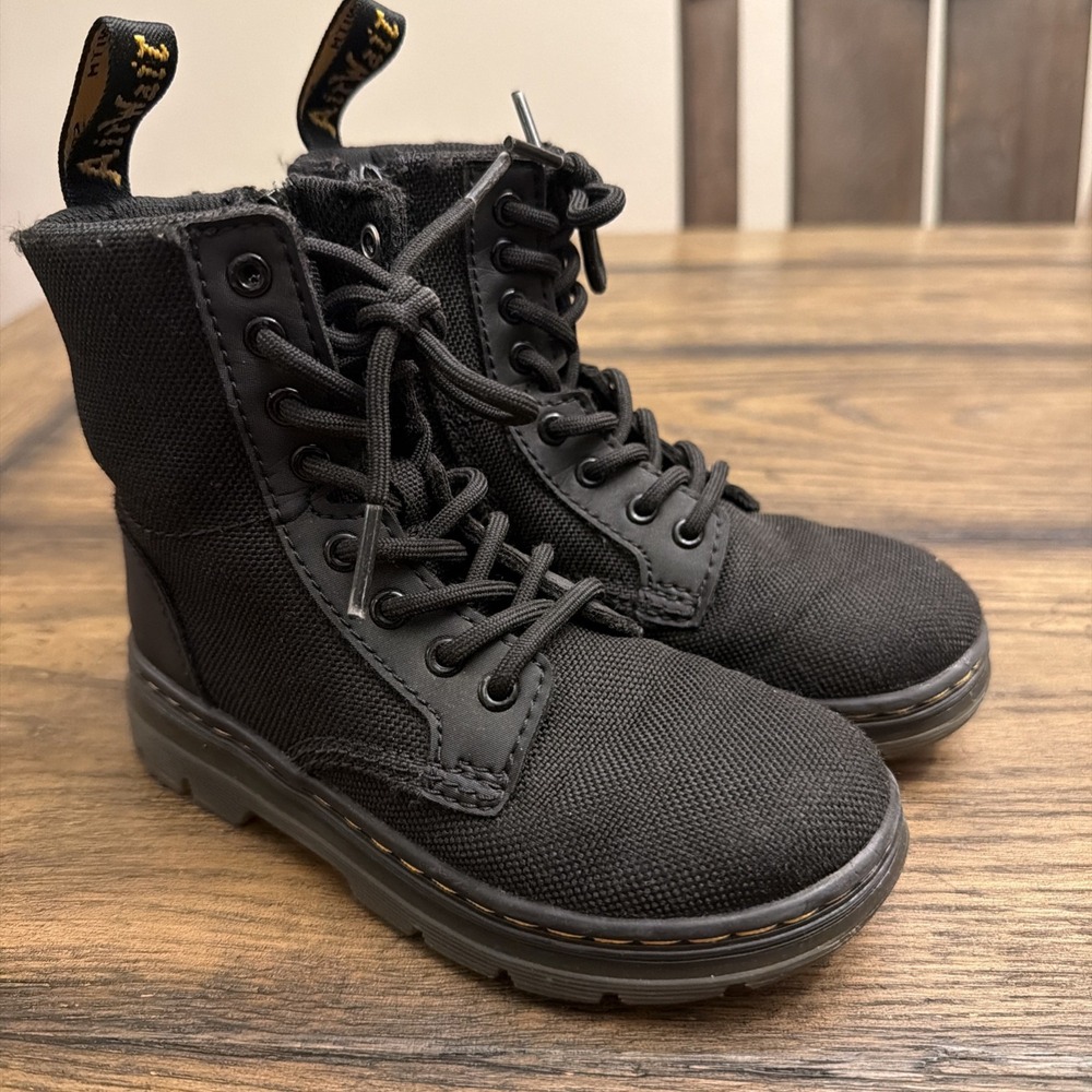 Dr Doc Martens Combs J black canvas combat boots unisex boys girls size 11 …G5